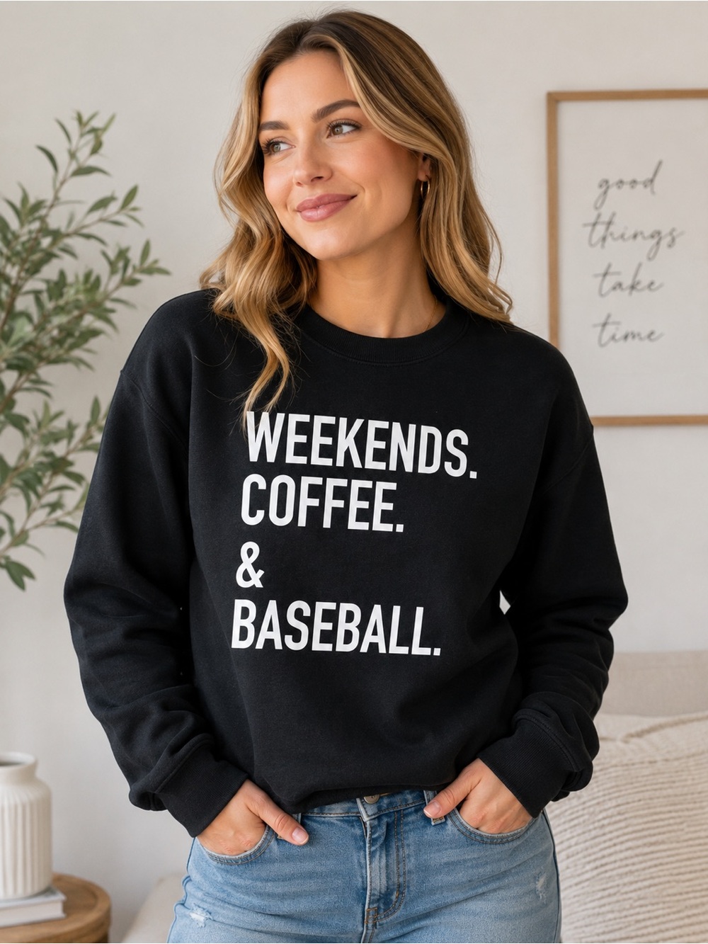 Gildan Heavy Blend “Weekends Coffee & Baseball” Graphic Sweatshirt Small